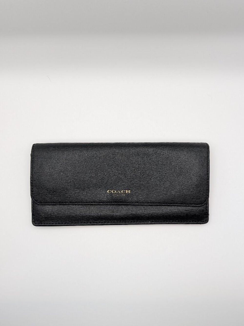 Coach Slim Envelope Wallet | Black Saffiano Leather | Gold Hardware | Back Zip P